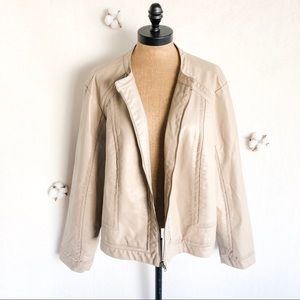 Kate & Mallory Beige Zip Faux-Leather Moto Jacket